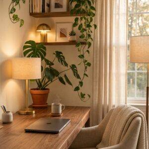 Cozy Home Office Setup_ 7 Warm Lighting & Plant Ideas That Look Expensive
